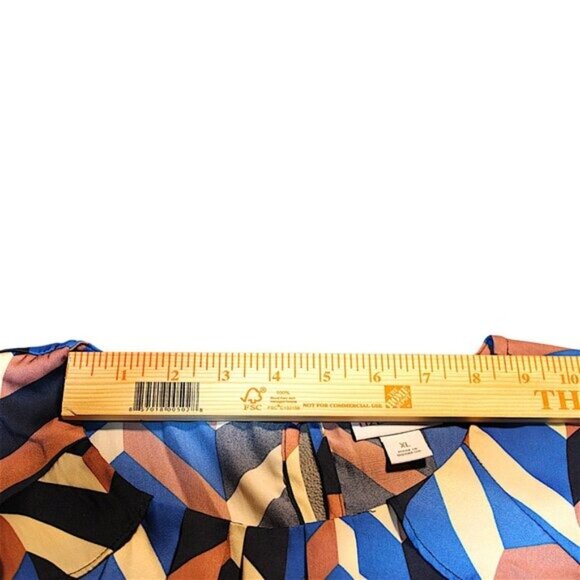 Liz Claiborne XL Chevron Ruffle Cap Sleeve Blouse Blue Black Geoprint Tunic - Picture 8 of 8